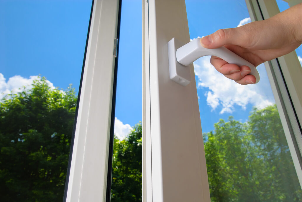 open plastic window on a background blue sky