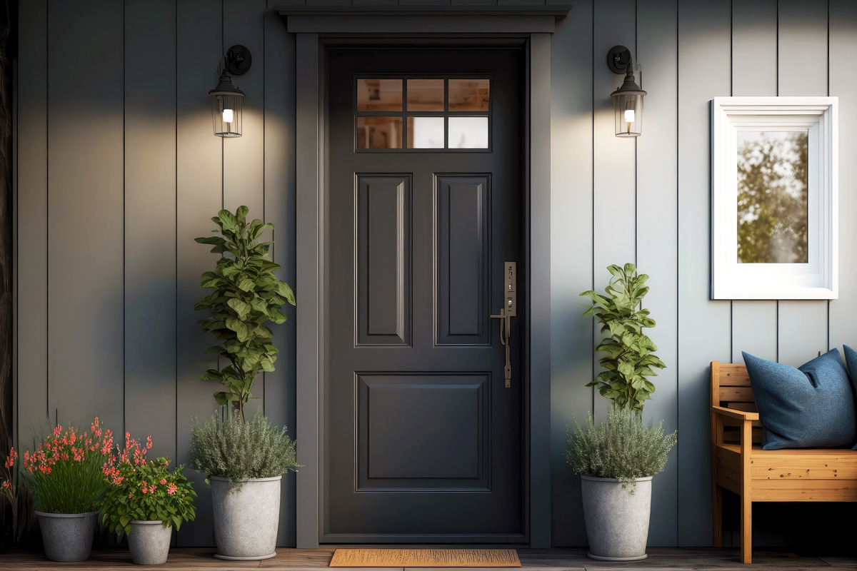 A black wood exterior door in El Paso.